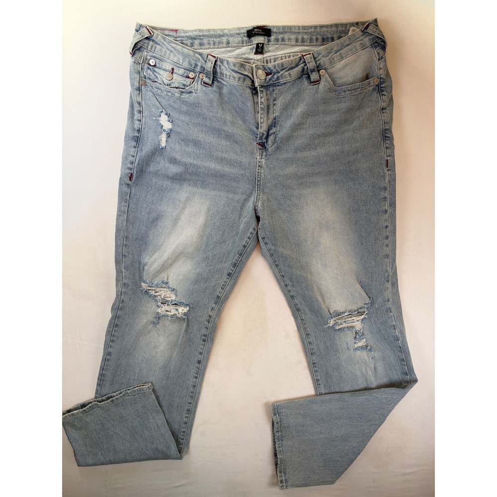 True Religion Becca Mid Rise Bootcut Distressed Light Wash Jeans Size 38